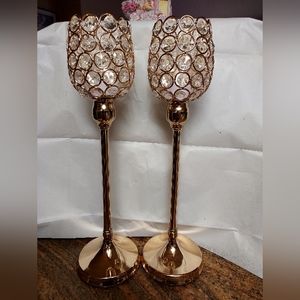 Crystal Stemmed Long Votive Candle Tealight Holders Set of 2